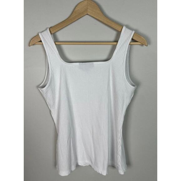 INC International Concepts Ribbed White Tank Top Size Large Square Neck Women’s - Picture 2 of 5